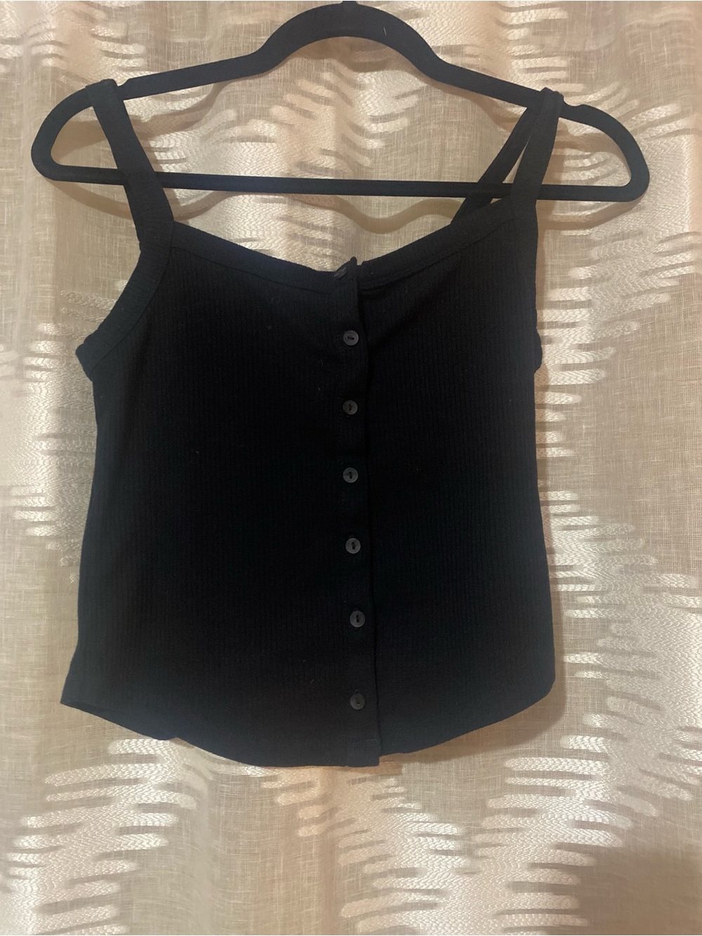 American Eagle Outfitters Black Ribbed Button-Front crop Cami